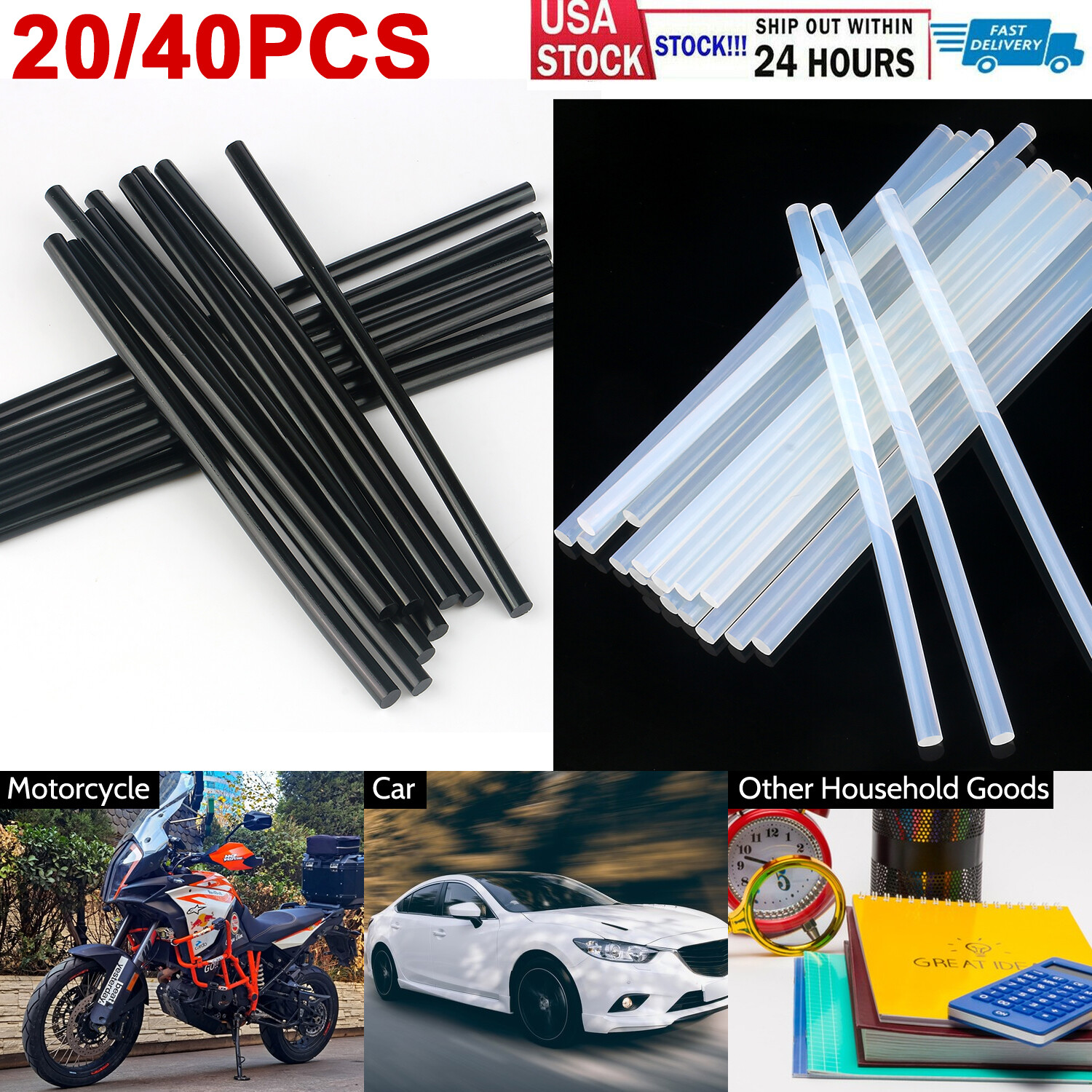20/40x White/Black Glue Sticks Dent Hail Repair Tools Car Paintless