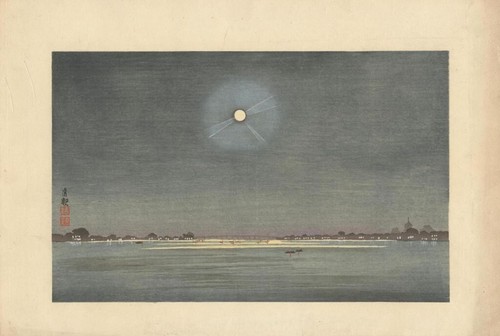 The Winter Moon by Kobayashi Kiyochika 1880 Japanese Woodblock Landscape Print - Picture 2 of 2