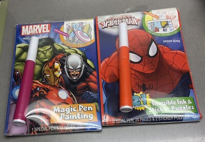 Vintage Marvel Magic Pen Painting Coloring Book Lot Of 2 Super Hero Spider-Man