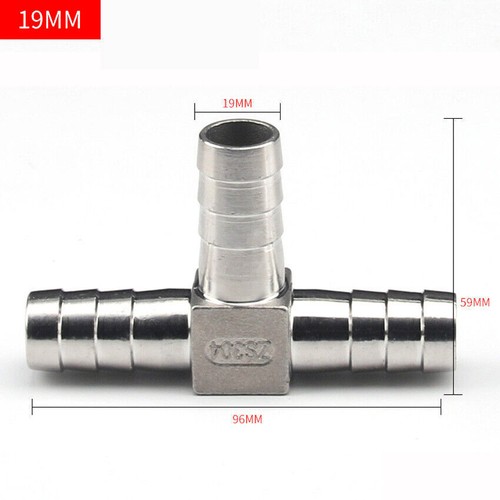 Stainless Steel Barbed T Piece 3-Way Hose Joiner Connector Fuel Air Gas Oil Pipe - Picture 13 of 15