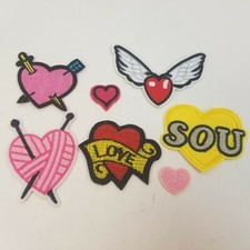 LOT of Heart Iron on patches embroidered Hearts Love Winged Arrow Needle Yarn