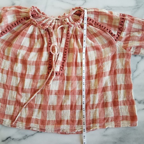 Free People Womens M Honey Grove Plaid Peasant Boho Blouse Burnt Orrange - Picture 8 of 8