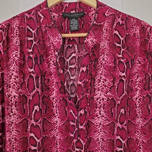 Deep Pink Black Animal Print Popover LS Top Sz 20W "GRACE ELEMENTS Woman" Office - Picture 4 of 17