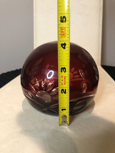 Bohemian Glass Red Ruby Cut to Clear Ball Paperweight, Floral Sun Hollow - Picture 11 of 13