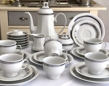 Vintage Porzellan 12 Pers. Kaffee- Teeservice Mitterteich blauer & Platinrand