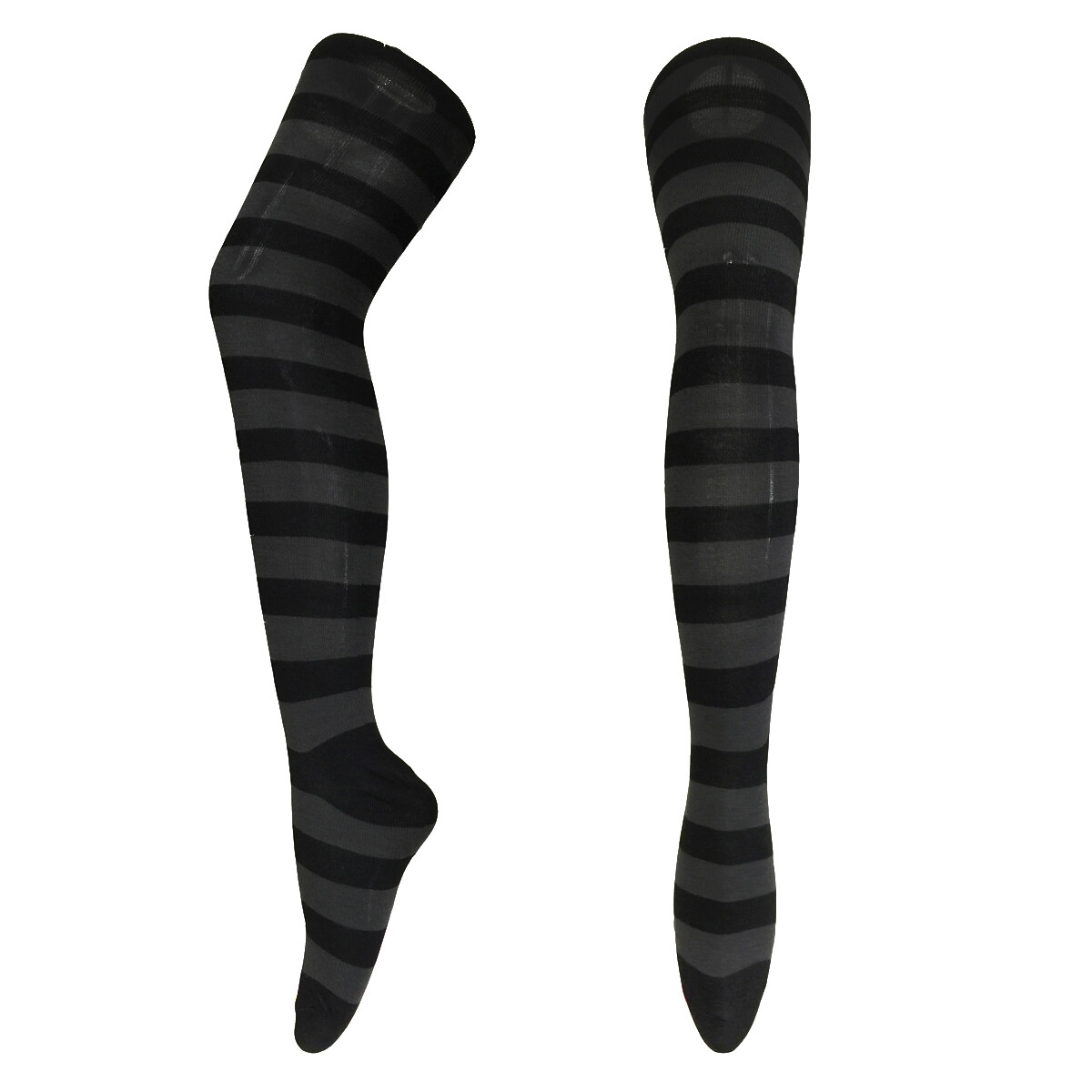 Opaque Black and Grey Striped Over Knee Socks Thigh High