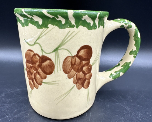 Alpine Pottery Roseville Ohio 2000 Hand Painted Pinecones Spongeware Coffee Mug