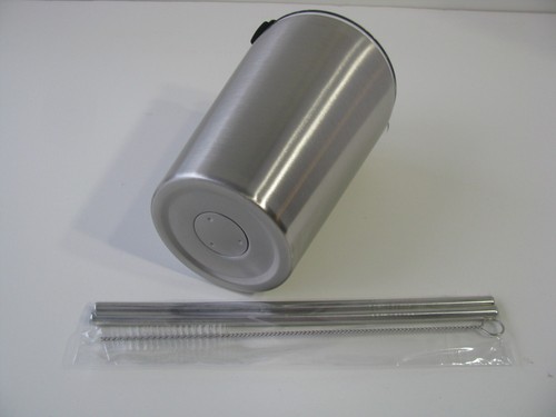 Insulated Drink Tumbler Travel Mug Brushed Finish Reusable Stainless Steel Straw - Picture 7 of 16