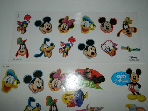 Set of 2 SHEETS Disney Movie Club HAPPY BIRTHDAY Mickey Minnie Donald STICKERS - Picture 2 of 3