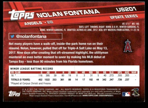 2017 Topps Update Nolan Fontana - Picture 2 of 2