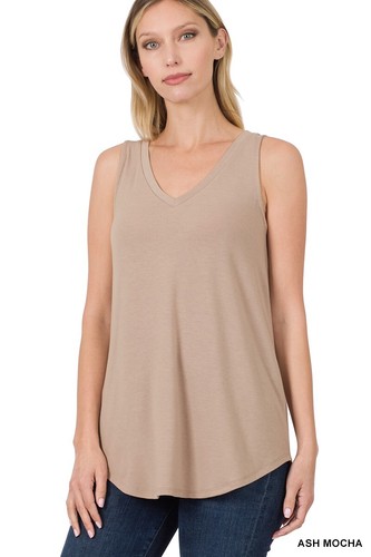 Luxe Rayon V-Neck Sleeveless Rayon Top Hi-Low Dolphin Hem Long Tank Tunic - Picture 4 of 99