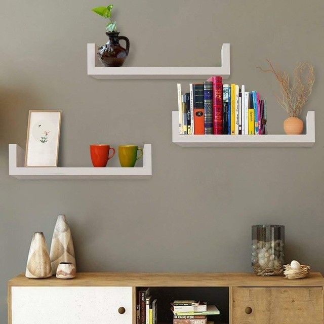 Homdox Wall Shelves Set Of 3 Large Floating U Diy White Homf032