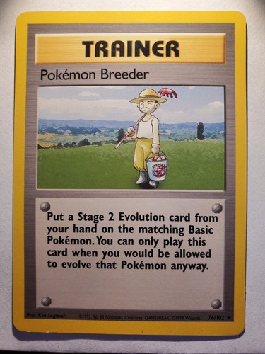 Pokemon Breeder 76/102 Base Set Rare Light Play Pokemon DNA GAMES - Afbeelding 1 van 2