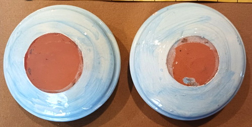 2 Vintage Made In Portugal Multi Color Ceramic Candle Holders With Finger Loop - Picture 2 of 4