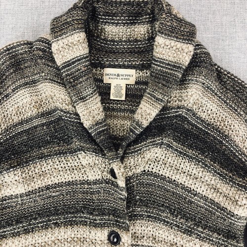 Ralph Lauren Denim & Supply Cardigan Sweater Linen Alpaca Tan Stripe Women's XS - 第 3/11 張圖片