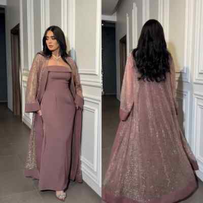 Purple Evening Dresses Sequined Engagement Mermaid Strapless Gown Midi Gowns