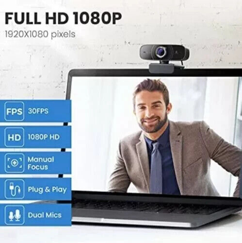 Webcam 1080P w/ Microphone HD Plug/Play Camera,Vitade 826 USB Computer Dual Mics - Picture 3 of 3