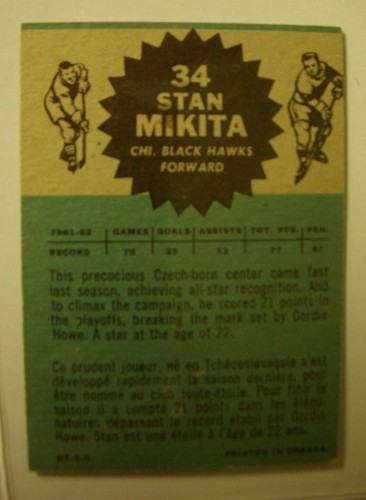 1962-63 Topps #34 Stan Mikita EX-MT HOFer Awesome Card - Bild 3 von 3