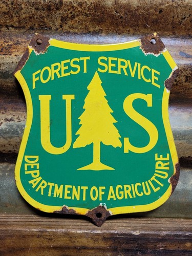 VINTAGE FOREST SERVICE PORCELAIN SIGN AGRICULTURE NATIONAL PARK  TRAIL SHIELD