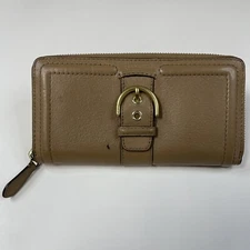 Coach Womens Wallet Zip Around Accordion Solid Beige Leather #0943