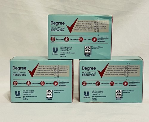 (3) DEGREE MAXIMUM RECOVERY Massage Bar Soap Tart Cherry Scent NEW SEALED - Picture 2 of 4