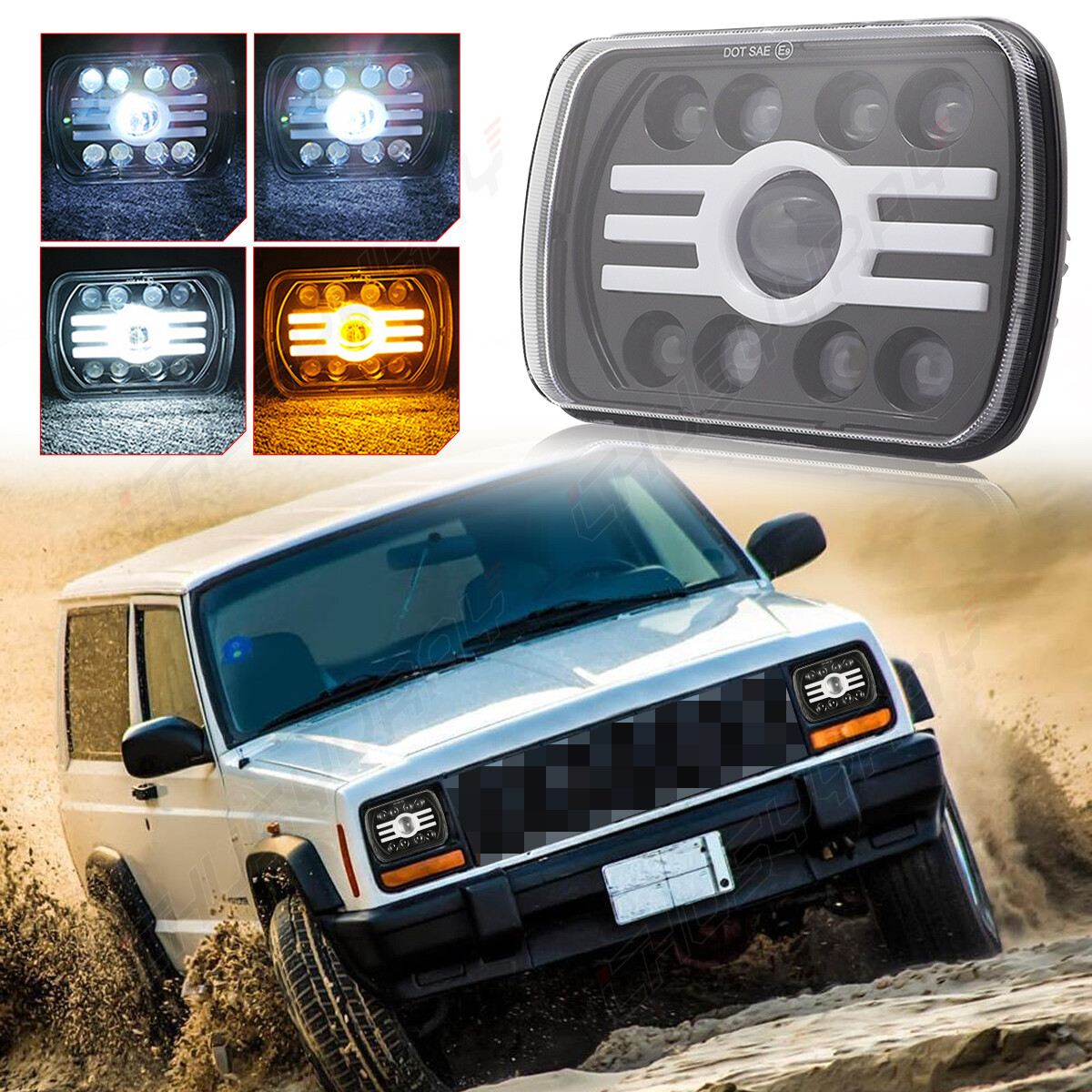 For Toyota Hilux 88-97 Pickup 82-95 DOT 5x7 / 7x6 Led Headlight Hi-Lo Beam DRL