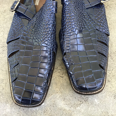 Men\'s Stacy Adams Sandals Size 10.5 Black Croc Print Leather Design Brand New Stacy Adams Calandro Black Croco/Lizard Print Leather City  main image 4