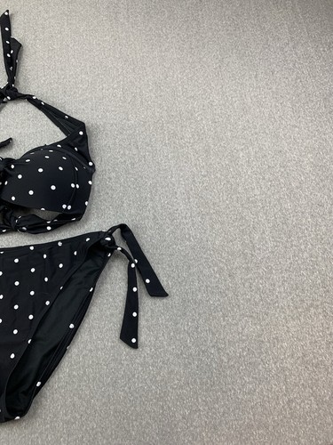 Traje de baño bikini a lunares con aros Relleciga 2 piezas para mujer talla grande negro blanco” - Imagen 5 de 20
