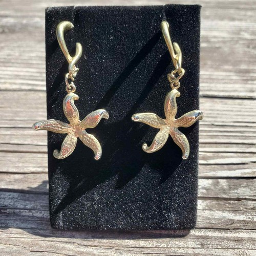Pendientes vintage de estrellas de mar colgantes colgantes perforados respaldo tropical ropa de playa - Imagen 5 de 5