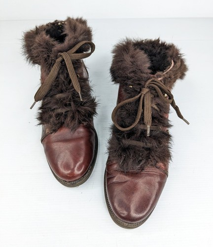 Botines vintage años 80 para mujer ITALIA cuero marrón con cordones ribete de piel talla 37 - Imagen 5 de 14