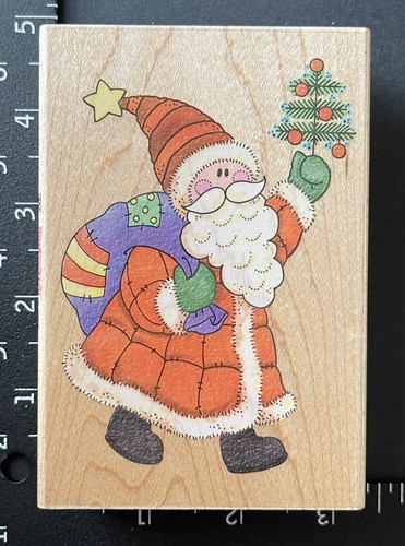 Stampabilities Country Santa Árbol de Navidad Bolsa de Regalos Sello de Goma - Imagen 1 de 4