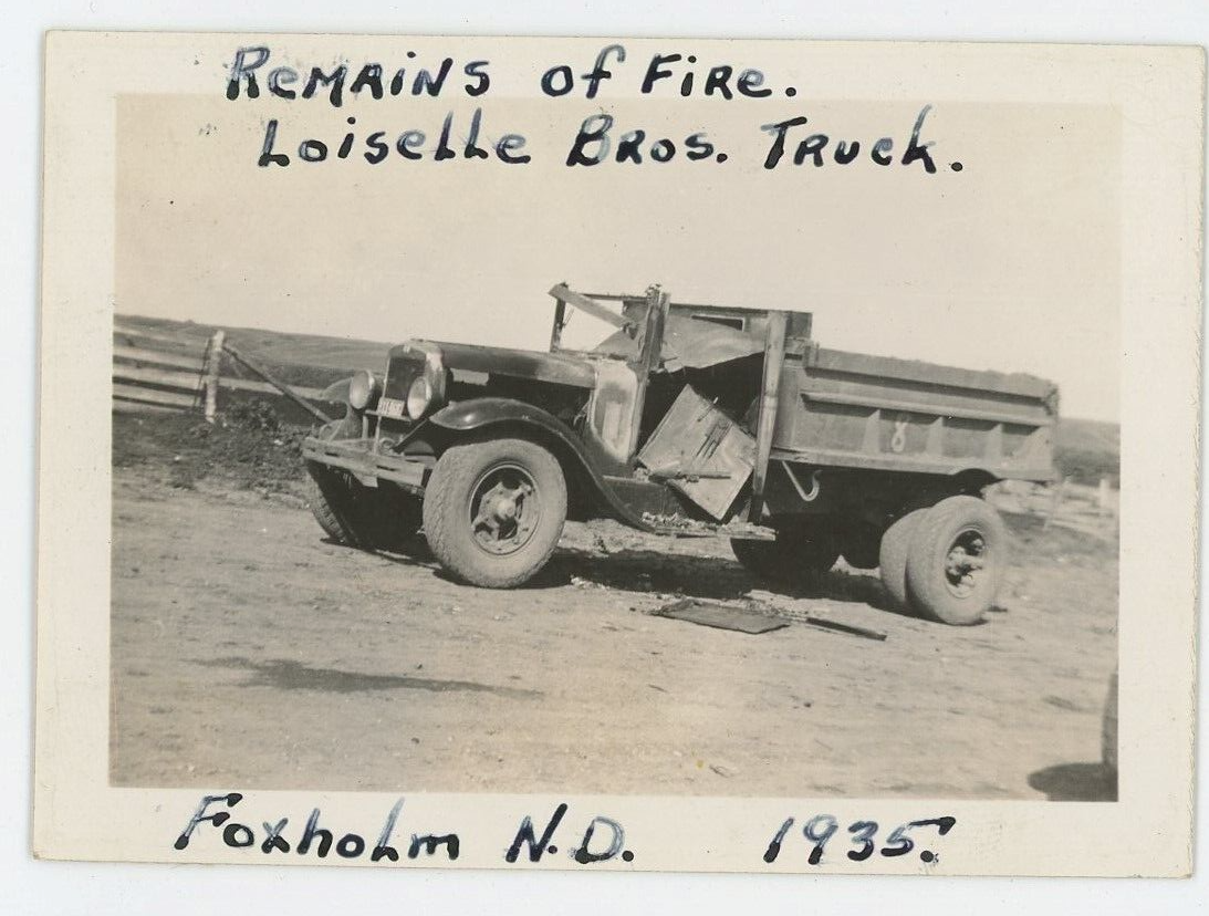 Vintage Photo Remains Loiselle Bros. Fire Truck Agriculture Foxholm ND
