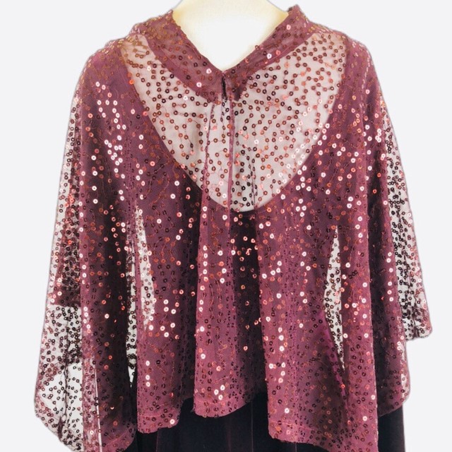 Sheer Sequined Shrug Bolero Cape Evening Cover Up Cinch Up Ribbon Size