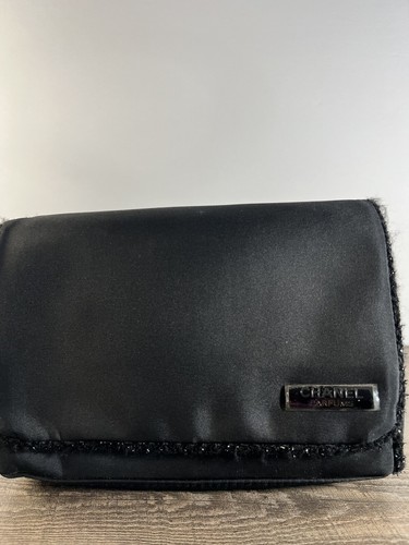 Chanel Y2K Black Satin With Classic Chanel Trim Travel Beaute Case Vtg - Picture 1 of 11