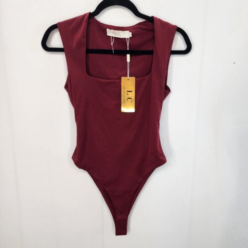 NWT Lizette Collection Large Dark Red Stretchy Sleeveless Bodysuit Square Neck