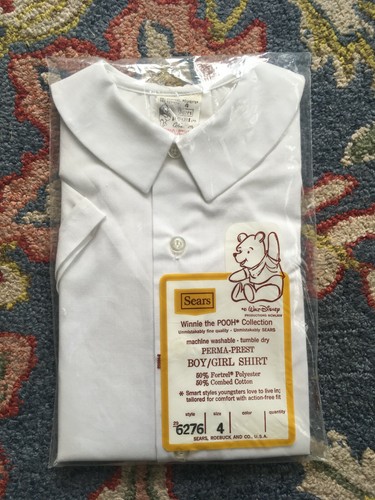 NEW Sears Roebuck Disney SIZE 4 Winnie The Pooh Youth Perma-Prest White Shirt - Picture 1 of 4