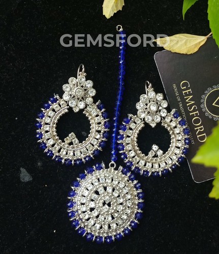 Neu Indisch Pakistanisch Ohrring Tikka Set Schmuck Kopf Kette Tikah Jhumkas Jhumki - Bild 35 von 36