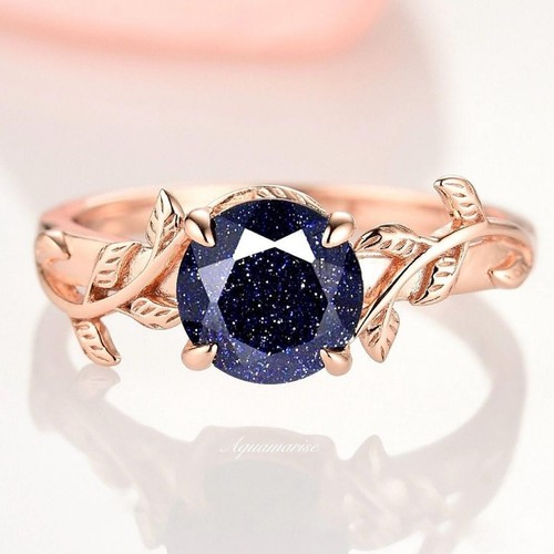 Galaxie Sandstein Ring - blauer Sandstein Blatt Verlobungsring - Nebelring Silber - Bild 1 von 4