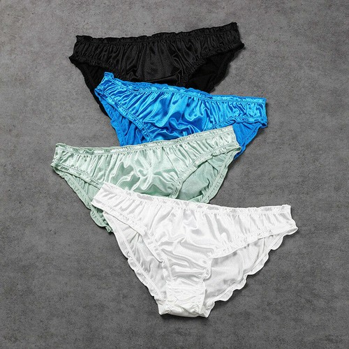 4PC Pack Womens Satin Panties Cotton Crotch Underwear Bikini Knickers Frilly XL - Picture 1 of 16