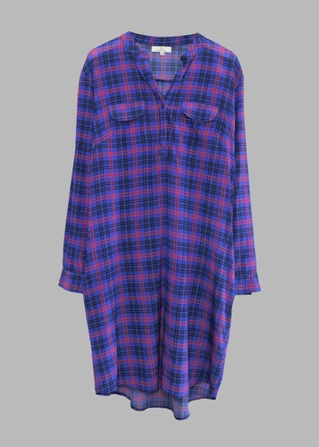 Charlotte Sparre Blue Check Silk Blend Longline Shirt Dress Tunic | Medium