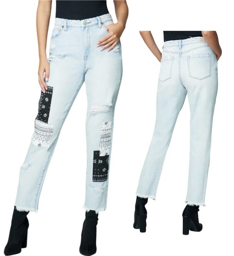 NWT Blank NYC Womens Ankle Jeans 32 Patchwork Distressed High Rise Light Blue