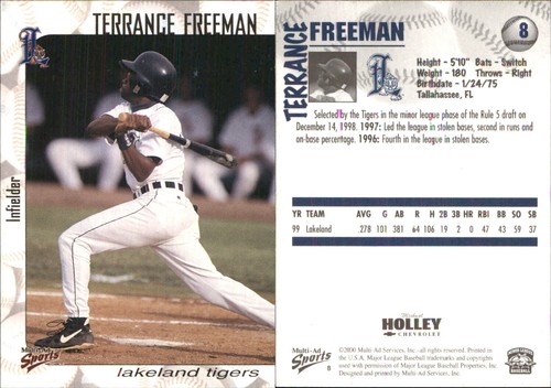 Terrence Freeman 2000 Multi-Ad Lakeland Tigers #8 RC FREE SHIP *AutographDen*