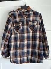 Women s Plaid Fleece Lined Flannel Button Down Hoodie Size Large