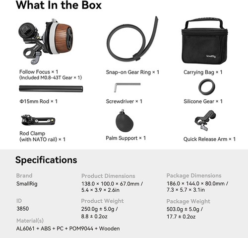 SmallRig Follow Focus F60 per Canon Nikon Sony DSLR fotocamera cinema - 3850 - Foto 9 di 21