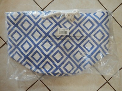 New Blue & white Geometric Diamond Pattern Beach bag Oversized w/handles Orbit