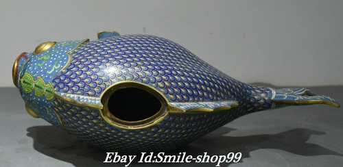 Old Cloisonne Enamel 24K Gold Monkey Dynasty Animal Fish Incense Burner Censer - Picture 11 of 12