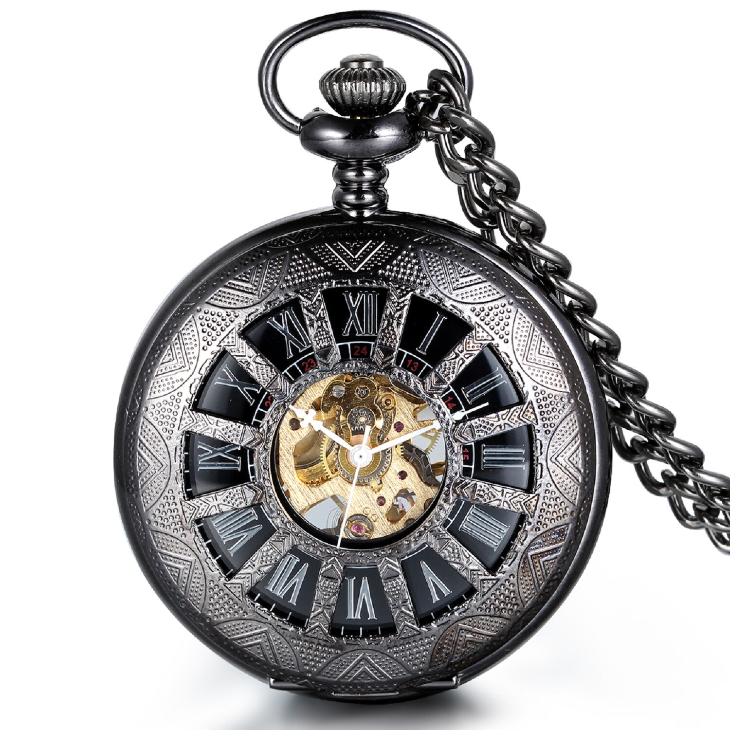 Vintage Steampunk Mechanical Skeleton Pocket Watch Pendant Chain Men’s Gift-image