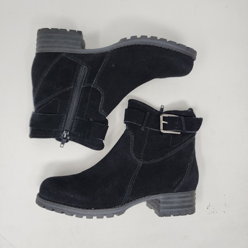 Clarks Suede Boots Womens 6.5 Black Marana Ankle Booties Buckle Zipper Shoes - Bild 4 von 8