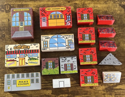 Melissa und Doug Vintage Holz Stadtblöcke Posten von 17 Stück Feuerwehrhaus usw. - Bild 1 von 9
