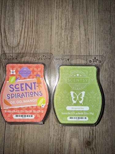 2 Packungen Scentsy Wax Bars Bergamot Bay & Go, Go, Mango Melts Neu